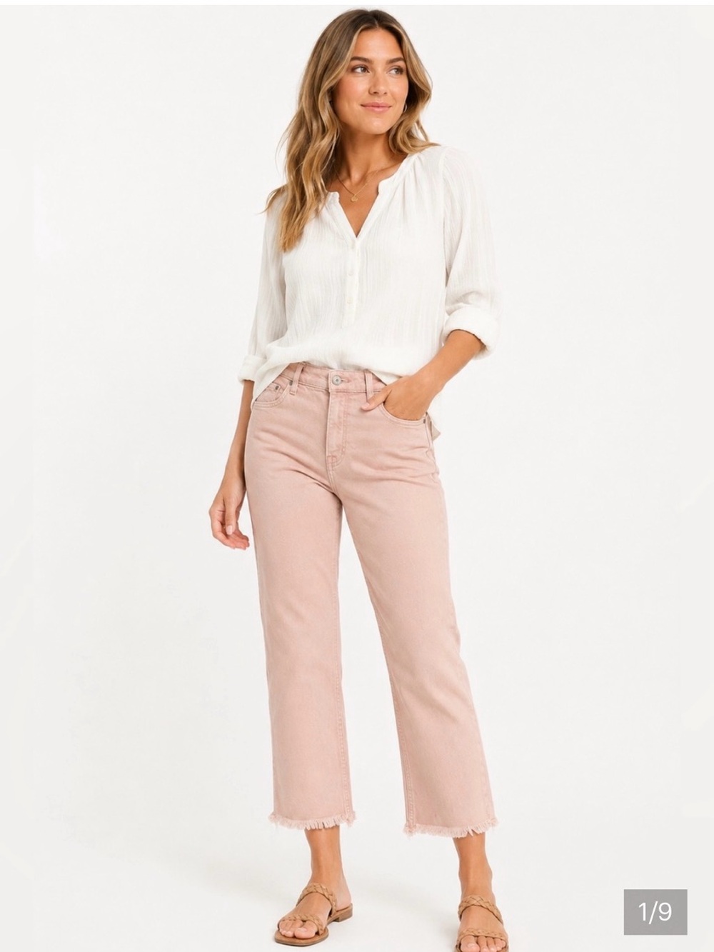 Vervet High-Rise Straight Frayed Jeans in Dusty Pink